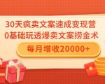 30天疯卖文案速成变现营，0基础玩透爆卖文案捞金术！每月增收20000+-云帆项目库