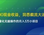单日500现金收益，洞悉截流大法，一个批量化无脑操作的月入3万小项目-云帆项目库