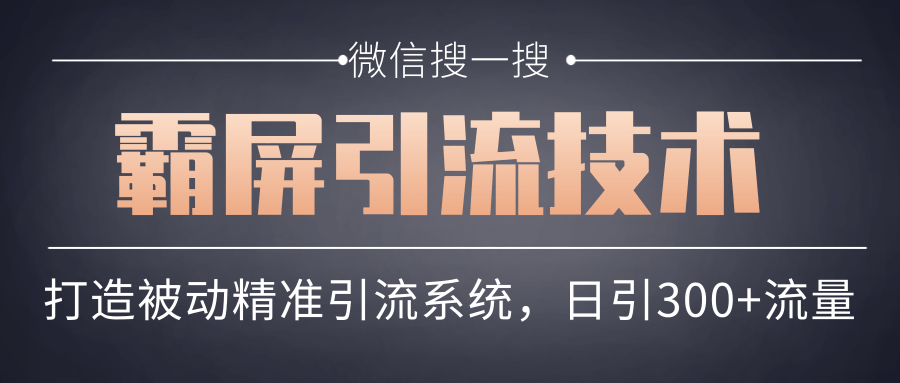 微信搜一搜霸屏引流技术，打造被动精准引流系统，轻松日引300+流量-云帆项目库