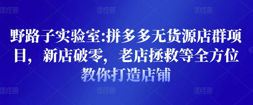 野路子实验室:拼多多无货源店群项目，新店破零，老店拯救等全方位教你打造店铺-云帆项目库