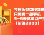 今日头条中视频搬运项目，只需要一部手机3-5天就可以产生利润（价值2800元）-云帆项目库
