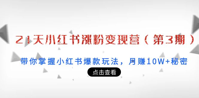 21天小红书涨粉变现营（第3期）：带你掌握小红书爆款玩法，月赚10W+秘密-云帆项目库