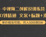 中视频二创解说训练营:从0到精通 文案+标题+素材、月入5000到5W-云帆项目库