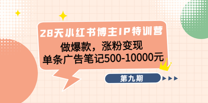 28天小红书博主IP特训营《第9期》做爆款，涨粉变现 单条广告笔记500-10000-云帆项目库