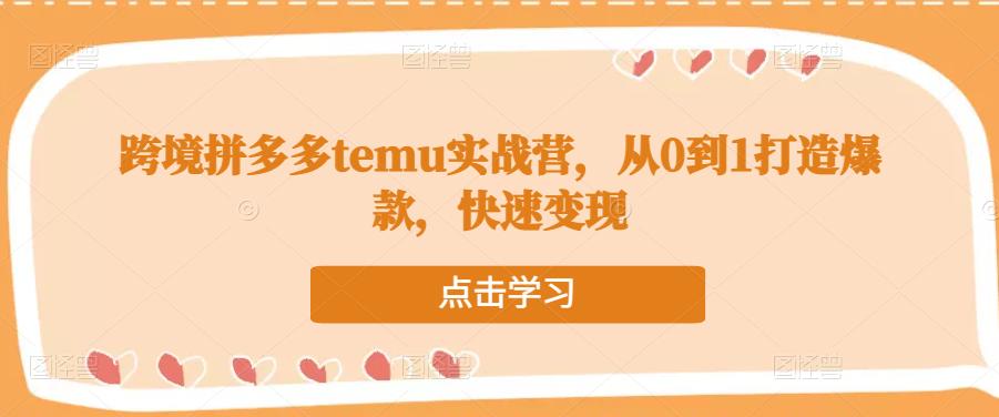 跨境拼多多temu实战营，从0到1打造爆款，快速变现-云帆项目库