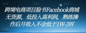 跨境电商项目脸书Facebook商城无货源,低投入高利润,熟练操作后月收入不会低于1W-3W-云帆项目库