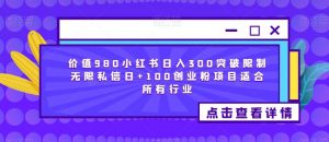 价值980小红书日入300突破限制无限私信日+100创业粉项目适合所有行业-云帆项目库