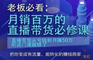 老板必看：月销百万的直播带货必修课，直播带货从亏钱到月赚50万，听这门课就够了-云帆项目库