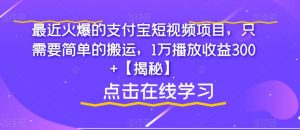 最近火爆的支付宝短视频项目，只需要简单的搬运，1万播放收益300+【揭秘】-云帆项目库