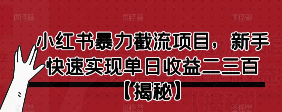小红书暴力截流项目，新手快速实现单日收益二三百【仅揭秘】-云帆项目库