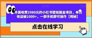 外面收费2980元的小红书壁纸掘金项目,单日收益破1000+,一部手机即可操作【揭秘】-云帆项目库