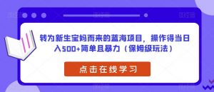 转为新生宝妈而来的蓝海项目，操作得当日入500+简单且暴力（保姆级玩法）【揭秘】-云帆项目库