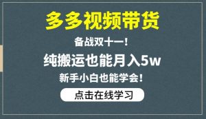 多多视频带货，备战双十一，纯搬运也能月入5w，新手小白也能学会-云帆项目库