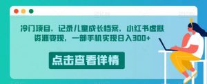 冷门项目，记录儿童成长档案，小红书虚拟资源变现，一部手机实现日入300+【揭秘】-云帆项目库