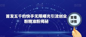 首发五千的快手无限曝光引流创业粉精准粉揭秘-云帆项目库