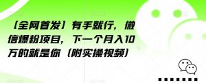 【全网首发】有手就行,微信爆粉项目,下一个月入10万的就是你(附实操视频)【揭秘】-云帆项目库