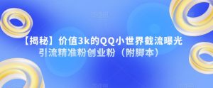 【揭秘】价值3k的QQ小世界截流曝光引流精准粉创业粉(附脚本)-云帆项目库
