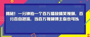 揭秘!一分钟拍一个百万播放搞笑视频,百分百自然流,当百万视频博主你也可以-云帆项目库