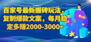 百家号最新搬砖玩法,复制爆款文案,每月稳定多赚2000-3000+【揭秘】-云帆项目库