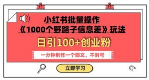 小红书批量操作《1000个野路子信息差》玩法,一分钟制作一个图文,不封号,日引100+创业粉-云帆项目库