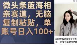 微头条蓝海相亲赛道,无脑复制粘贴,单账号日入100+-云帆项目库