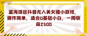 蓝海项目抖音无人美女播小游戏,操作简单,适合0基础小白,一周收益2500【揭秘】-云帆项目库