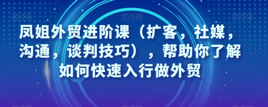 凤姐外贸进阶课（扩客，社媒，沟通，谈判技巧），帮助你了解如何快速入行做外贸-云帆项目库