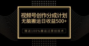 最新视频号创作分成计划,无脑搬运一天收益500+,100%搬运过原创技巧【揭秘】-云帆项目库