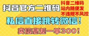价值3000的技术！抖音二维码直跳微信！站内无限发不违规！-云帆项目库