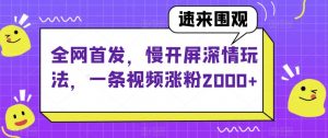 全网首发，慢开屏深情玩法，一条视频涨粉2000+【揭秘】-云帆项目库
