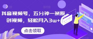 抖音视频号,五分钟一条原创视频,轻松月入3w+【独家秘诀,传授赚钱方法】【揭秘】-云帆项目库