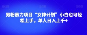 男粉暴力项目“女神计划”小白也可轻松上手,单人日入上千+【揭秘】-云帆项目库