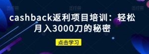 cashback返利项目培训:轻松月入3000刀的秘密-云帆项目库