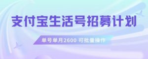 支付宝生活号作者招募计划,单号单月2600,可批量去做,工作室一人一个月轻松1w+【揭秘】-云帆项目库