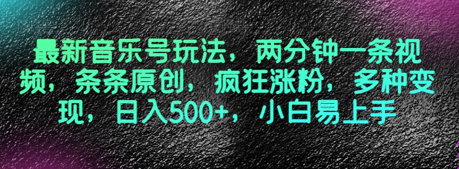 最新音乐号玩法，两分钟一条视频，条条原创，疯狂涨粉，多种变现，日入500+，小白易上手【揭秘】-云帆项目库