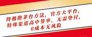 终极撸茅台方法,官方大平台,特殊渠道高中签率,无需垫付,0成本无风险【揭秘】-云帆项目库