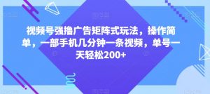 视频号强撸广告矩阵式玩法,操作简单,一部手机几分钟一条视频,单号一天轻松200+【揭秘】-云帆项目库