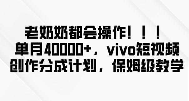 老奶奶都会操作，新平台无脑操作，单月40000+，vivo短视频创作分成计划【揭秘】-云帆项目库