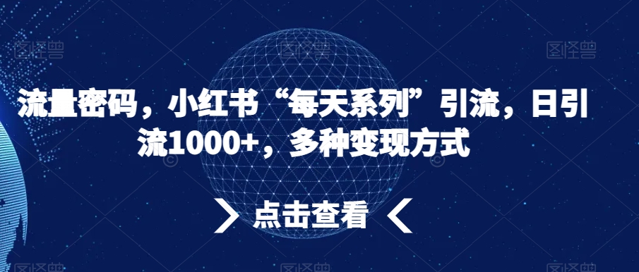 流量密码，小红书“每天系列”引流，日引流1000+，多种变现方式【揭秘】-云帆项目库