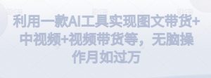 利用一款AI工具实现图文带货+中视频+视频带货等,无脑操作月如过万【揭秘】-云帆项目库