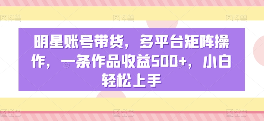 明星账号带货，多平台矩阵操作，一条作品收益500+，小白轻松上手【揭秘】-云帆项目库