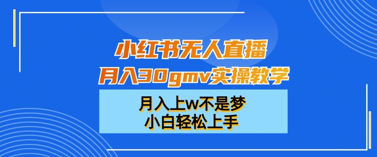 小红书无人直播月入30gmv实操教学，月入上w不是梦，小白轻松上手【揭秘】-云帆项目库