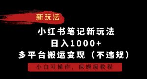 小红书笔记新玩法,日入1000+,多平台搬运变现(不违规),小白可操作,保姆级教程【揭秘】-云帆项目库