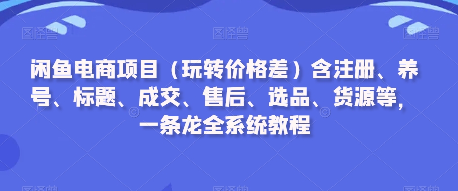闲鱼电商项目（玩转价格差）含注册、养号、标题、成交、售后、选品、货源等，一条龙全系统教程-云帆项目库