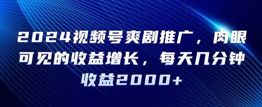 2024视频号爽剧推广，肉眼可见的收益增长，每天几分钟收益2000+【揭秘】-云帆项目库