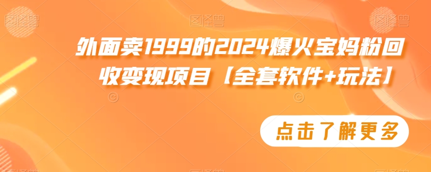 外面卖1999的2024爆火宝妈粉回收变现项目【全套软件+玩法】【揭秘】-云帆项目库