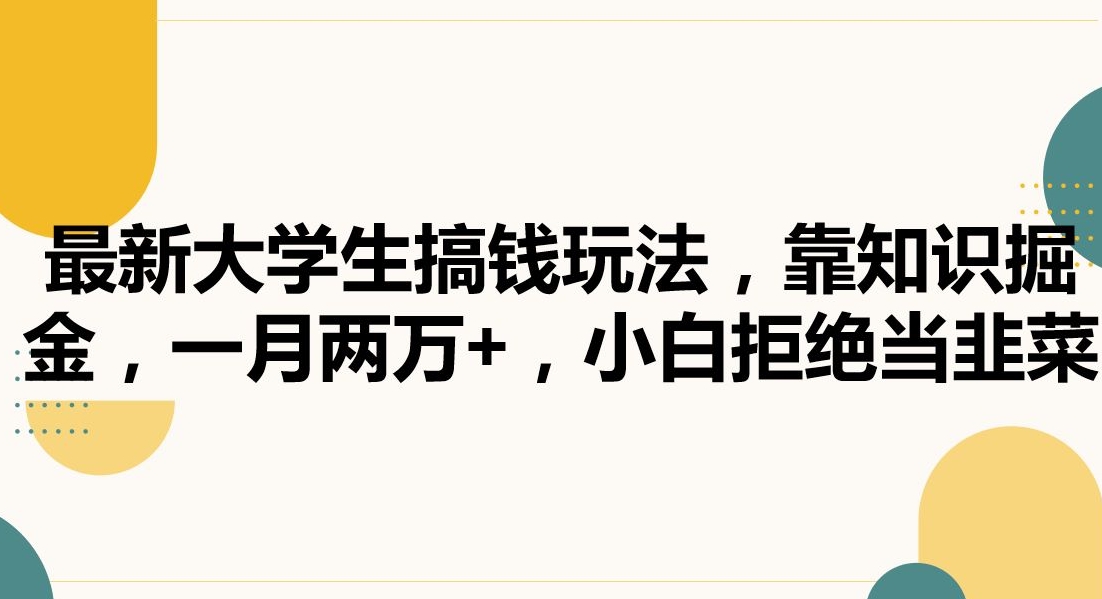 最新大学生搞钱玩法，靠知识掘金，一月两万+，小白拒绝当韭菜【揭秘】-云帆项目库
