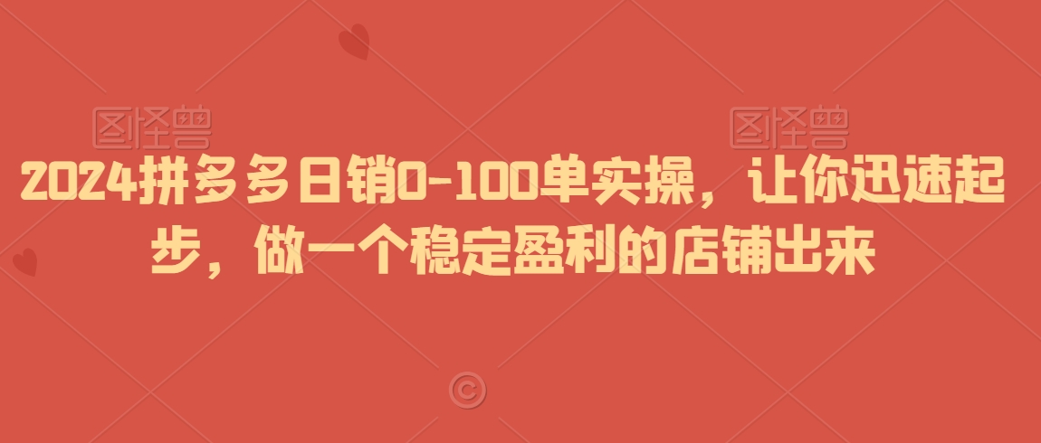 2024拼多多日销0-100单实操，让你迅速起步，做一个稳定盈利的店铺出来-云帆项目库