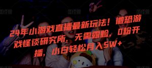 24年小游戏直播最新玩法!微恐游戏怪谈研究所,无需露脸,0粉开播,小白轻松月入5W+【揭秘】-云帆项目库