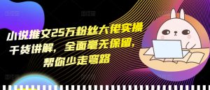 小说推文25万粉丝大佬实操干货讲解,全面毫无保留,帮你少走弯路-云帆项目库